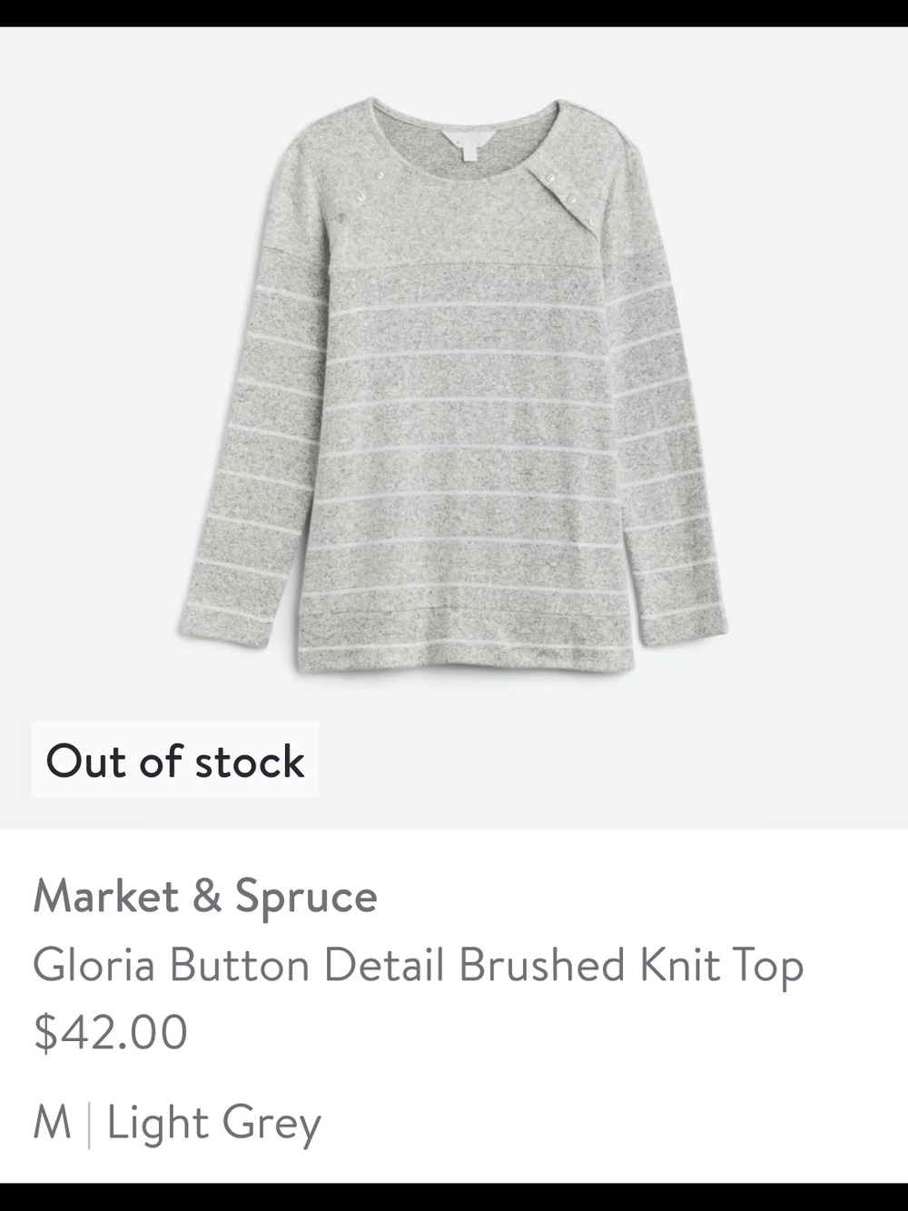 Market & Spruce Light Grey Gloria Button Detail Brushed Knit Top
